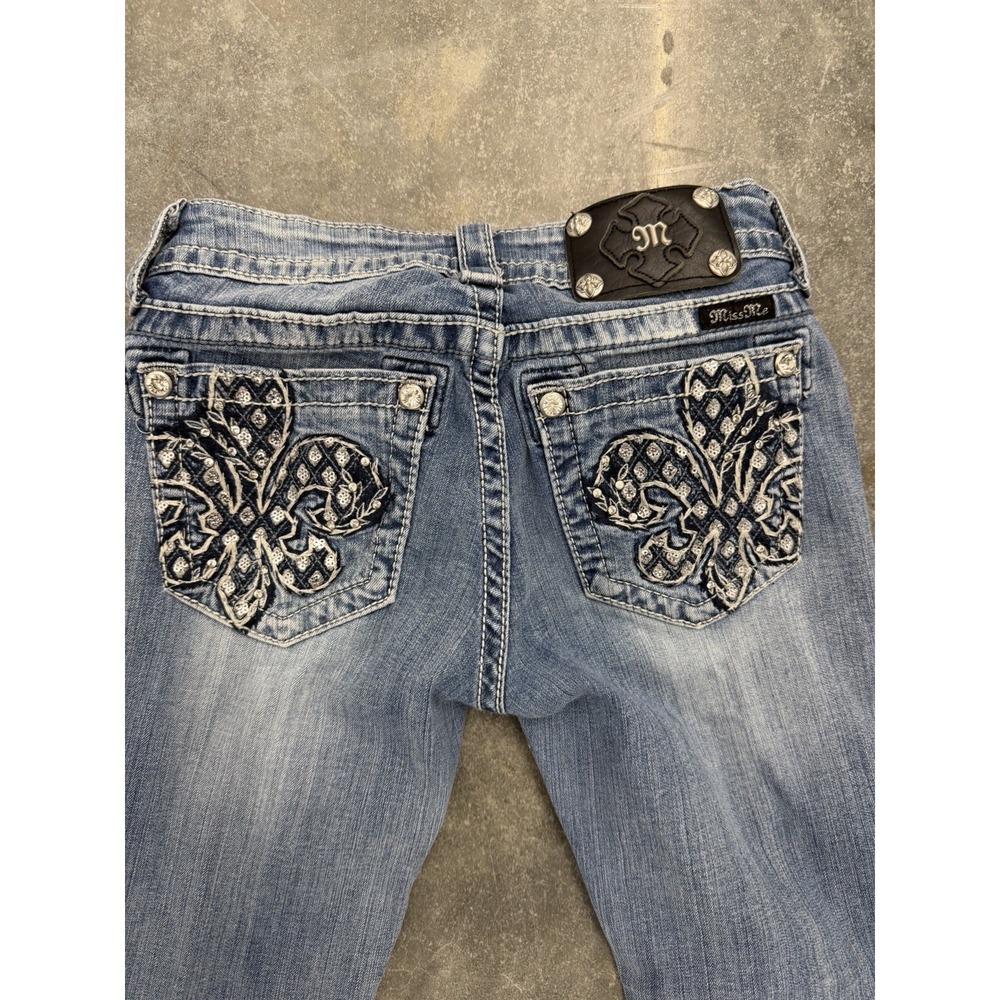 Miss Me Skinny Jeans Size 26 Dark Wash Embellished Pockets 32 Inseam JP578352 - Picture 10 of 11